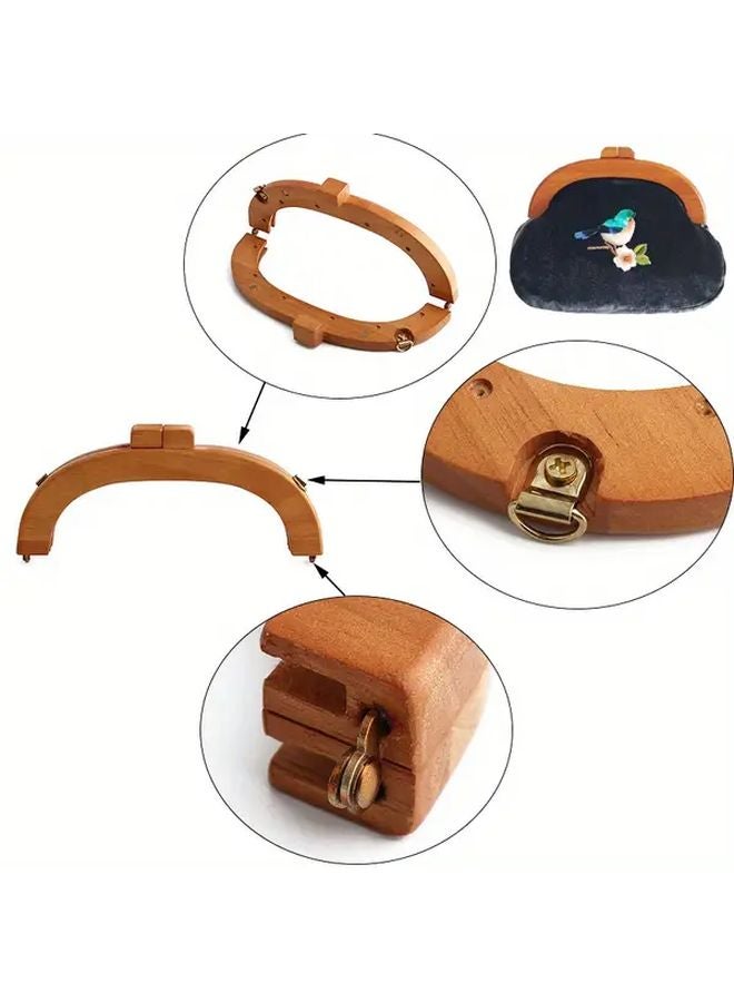 Black Vintage Wooden Wallet Frame Clasp DIY Handcrafted Embroidery Crossbody Bag Handle - Image 5